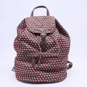 Pre-owned PRADA Canvas Backpacks Brown/Pink Re Nylon Patterned Backpack B20788