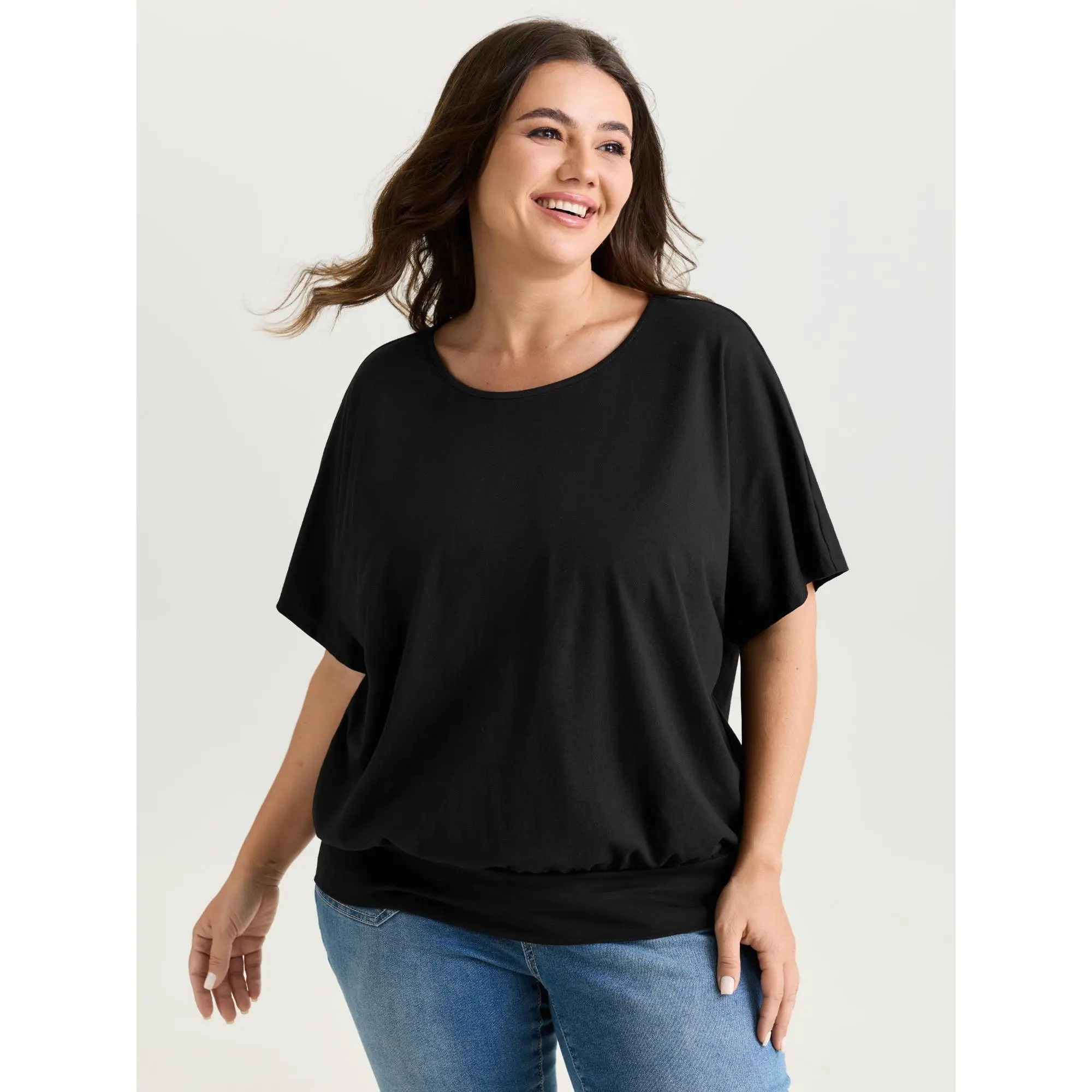 BLOOMCHIC Women's Plus Size Cotton Round Neck Short Sleeve Casual Batwing Sleeve Bubble Hem T-Shirt - Women's Clothes [M-6X], Summer Outfits, Vacation Outfits, Tshirt, Fabric, Basic, Plussize, Casual Wear, 14-16/1X, 18-20/2X, Tops, Plus Size Clothes