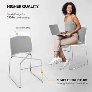 VINGLI Stackable Chairs Set of 4, Stacking Office Chairs with Metal Sled Base, Ergonomic Plastic Padded Seat & Back, Capacity 350lbs, Stacking Chairs for Waiting Room Break Room Banquet Guest