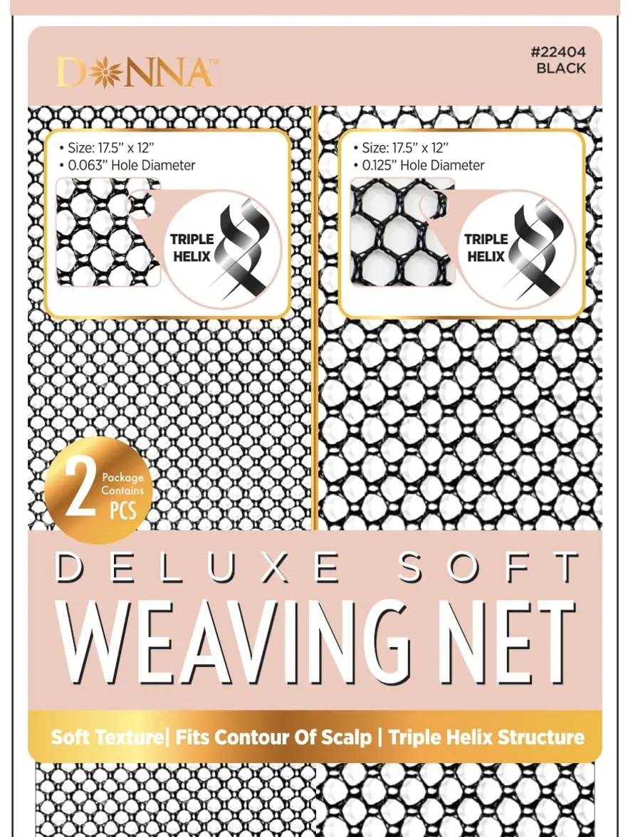 DONNA Deluxe Soft Weaving Net 2PCS, 17.5"x12" Mesh Hair Net for Sew-In Weave – Soft Triple Helix Net with Small & Large Hole Sizes, Flexible Secure Fit for Professional Styling