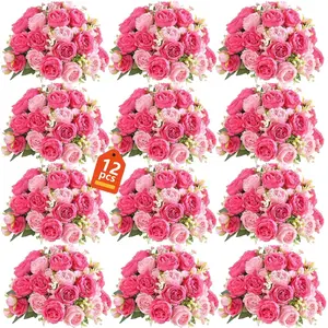 peonies artificial flowers 12 Bundles pink flowers bouquet, Lifelike Silk Fake Peonies with Stems for Home Table Centerpieces, Wedding, & DIY Bridal Floral Arrangements (Rose red + pink)