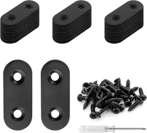 20 Sets 1.5" Stainless Steel Flat Plate Straight Bracket, Black Metal Corner Brace Brackets Mending Repair Plate Brace with Screws &  for (40mm x 16mm x 2mm)