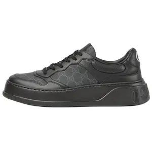 Gucci Men's Leather Low-Top Sneakers with Double G Logo and Round Toe Lace-Up Design in Solid Black Trending Shoes, House White Official Shoes to Get / Maison Mihara Verifiable, with credentials and supporting global authentication