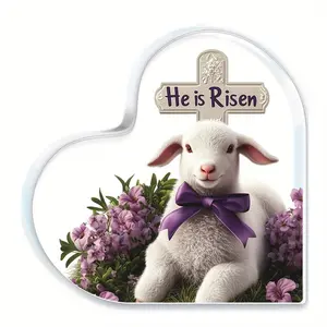 Easter Heart Crystal Decoration, Resurrection Lamb and Cross Design, Religious Home Decor, Ideal Christian Gift, Boho Style