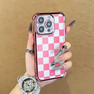 Retro Checkerboard Aesthetic Phone Case for iPhone 16 Pro Max 15 Plus 14 Pro 13 12 11 XS Max XS XR Shockproof Protective Cover Must-Have Trendy Accessory