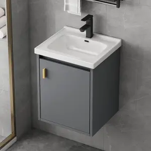 16'' Bathroom Vanity with Sink Combo, Wall Mounted Small Bathroom Vanity with Soft-Close Door Modern Floating Cabinet, Pop-up Drain, P-Trap Included, Gray(No Faucet)