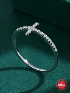 S925 Sterling Silver Fashion Cross Design Artificial Zircon Ring, Elegant Everyday Ring, 2024 New Style Elegant Jewelry for Women, Trendy All-match & Exquisite Jewelry for Birthday Gift