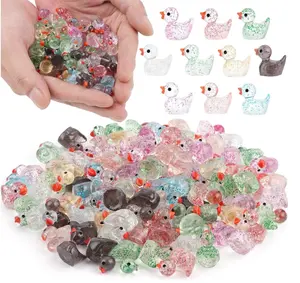 100Pcs Glitter Mini Resin Ducks, Colorful Tiny Ducks Figurines Bulk for Miniature Dollhouse Decor Accessories Garden Aquarium Potted DIY Ornament Charms Office Classroom Activity to Hide Party Toys