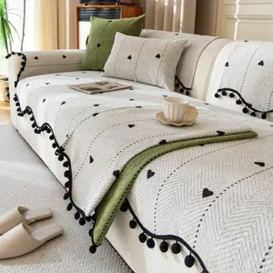 Thick Chenille Sofa Cushion, Modern Style, All-Season Use, Pet-Friendly, Scratchproof Non-Slip Washable Flat Lay Heart Design