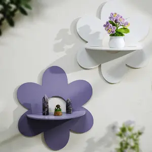 1pc Bohemian Wooden Colorful Flower Shape Wall Crystal Storage Rack, Home Decor Craft,  Ornament Display Shelf, Wall Mounted Shelf