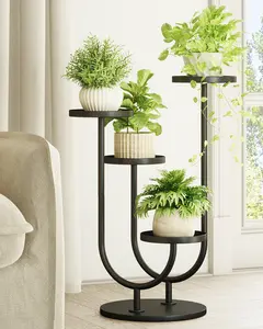 Bamworld Upgraded U-Shape Minimalist Metal Tall Indoor Plant Stand - Supports 4 Pots, Corner Display for Living Room, Bedroom Home & Garden Decor (Black), Supports Pots,summervibes