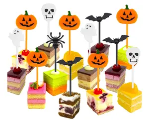 50 Pieces Plastic Halloween Toothpicks Halloween Cupcake Topper Cake Decorations Picks Ghost Decor for Kids Birthday Themed Party Favors Supplies