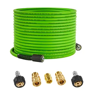PWACCS 50 FT Pressure Washer Hose Replacement, 1/4" 3600 PSI Lightweight Kink-Resistant Polyurethane Braid Power Washer Hose with M22 Fittings & Quick-Disconnect Adapters Kit