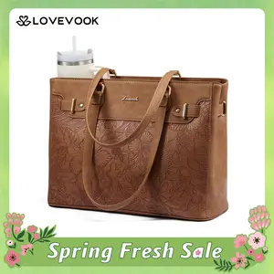LOVEVOOK Laptop Tote Bag for Women, Work Teacher Tote Bag with Large Cup Holder, 15.6 Inch Waterproof Vegan Leather Computer Bag,TikTokShopSpringStatements