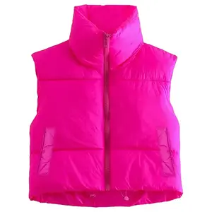 Women's short autumn and winter sports vest jacket with pockets, warm short vest, sleeveless stand-up collar double-sided lightweight down vest，Back To School Outfits coat warm vest puffer vest