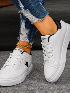 Spring Star Pattern Sneakers for Women, Thick Sole Height Increasing Casual Versatile Student Skate Shoes