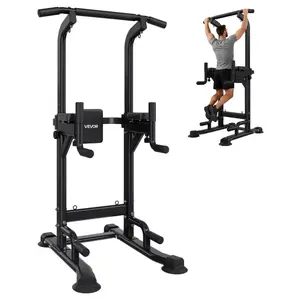 Pull Up Bar, 330 LBS Power Tower Dip Station, Workout Dip Station with H-Shaped Stable Base Back Pad, Adjustable 12 Level Height Free Standing Chin Up Bar for Back, 4-Level Adjustable Back Pad
