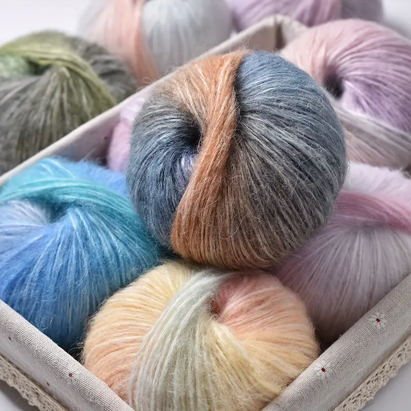 Price is for 6 groups of long section dyed cake mohair containing 80% wool and 20% nylon, hand-knitted mohair jet yarn cloud yarn cake rainbow yarn soft and comfortable yarn crochet scarf sweater shawl throw blanket pet toy