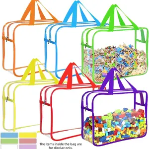 Toy Storage Bags Reusable Clear PVC, Travel Waterproof Organizer Bags with Zipper, Ideal for Building Blocks Puzzles Kids Books