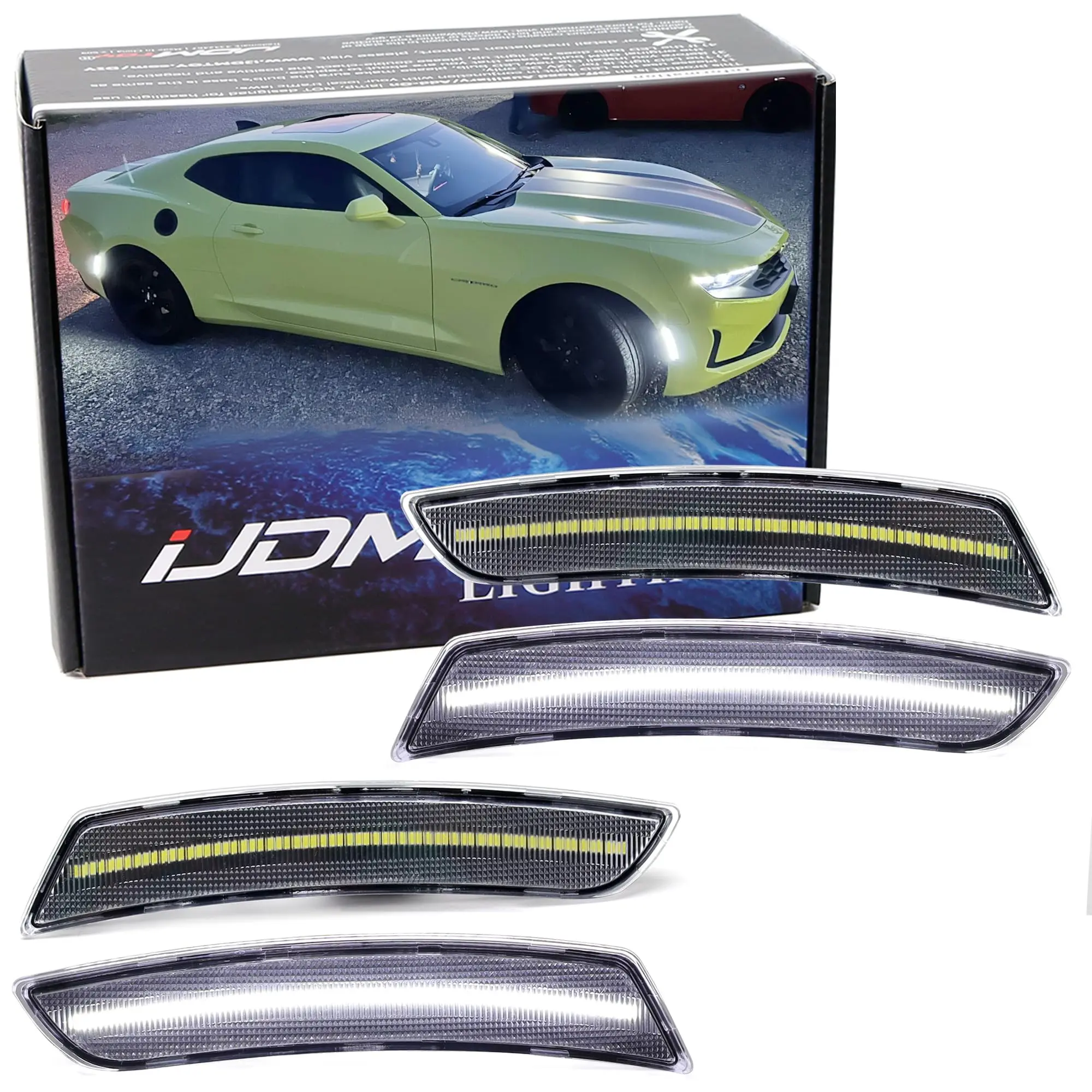 iJDMTOY Clear Lens White Full LED Side Marker Light Kit For 2016-2023 Chevy Camaro, Powered by Total 180-SMD LED, Replace OEM Sidemarker Lamps