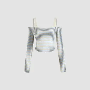 Cider [size 2-10] Cotton-blend Off-shoulder Striped Long Sleeve Top