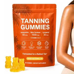 Tanning Gummies with Astaxanthin, Beta Carotene, Lycopene, Vitamin C & E – Supports Radiant Healthy Skin, Natural Glow & Hydration, Vegan, Non-GMO, Sugar-Free, Sour Watermelon, 60 Count