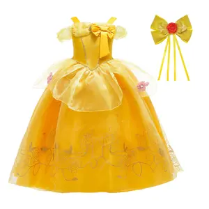Kawell Girls Yellow Princess Costume Off Shoulder Dress with Accessories