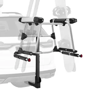 VEVOR Hitch Mounted Ski Snowboard Rack, Fits 2-Inch Receiver, Carries up to 6 Pairs of Skis or 4 Snowboards, Hitch-Mounted Rack for Car with Key Lock, Security Strap, Tilt Access, Rubber Padding