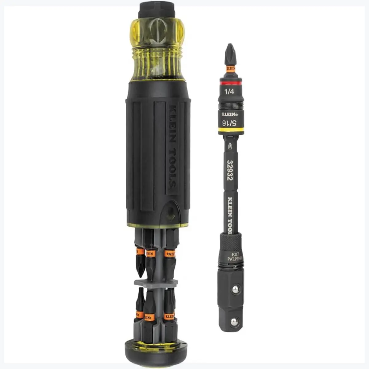 Klein Tools 32516HD KNECT 16-In-1 Impact-Rated Hybrid Screwdriver/Nut Driver - Flip Socket, 11 Proflex Torsion Zone Bits, 2 Nut Drivers, 3/8-In Square Adapter, Interchangeable Components, Powerful Rare-Earth Magnet, Multi-Tool Use