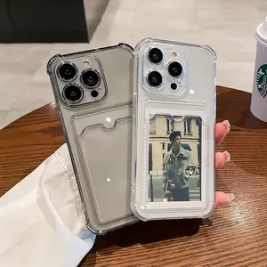 4-Corner Shockproof Clear iPhone Case with Back Photo/Card Slot - Slim Transparent Card Holder Cover Protector Screen Protector