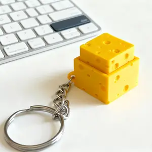 Mini Cheese Decompression Toy, 3 Counts Finger Button Device, Keyboard Keychain, Funny Button Keychain for Adults, Party Supplies