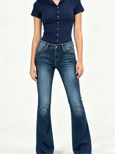 Women's Vintage Cross-Wings Flared Jeans, Elegant Lady's Comfortable Bottom Piece