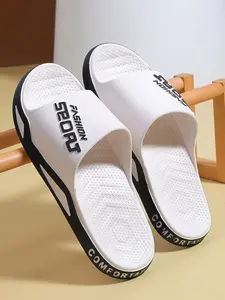 Men's Casual Letterd Print Non-slip Slides, Comfortable Soft Colorblock Slippers for Indoor Outdoor Beach Shower, All-match Commuter Shoes for Work & Daily Wear