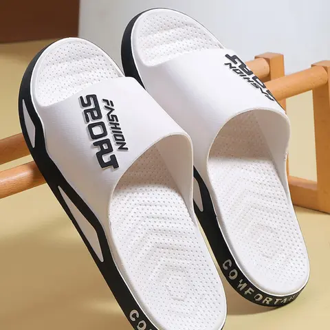 Men's Casual Letterd Print Non-slip Slides, Comfortable Soft Colorblock Slippers for Indoor Outdoor Beach Shower, All-match Commuter Shoes for Work & Daily Wear Footwear