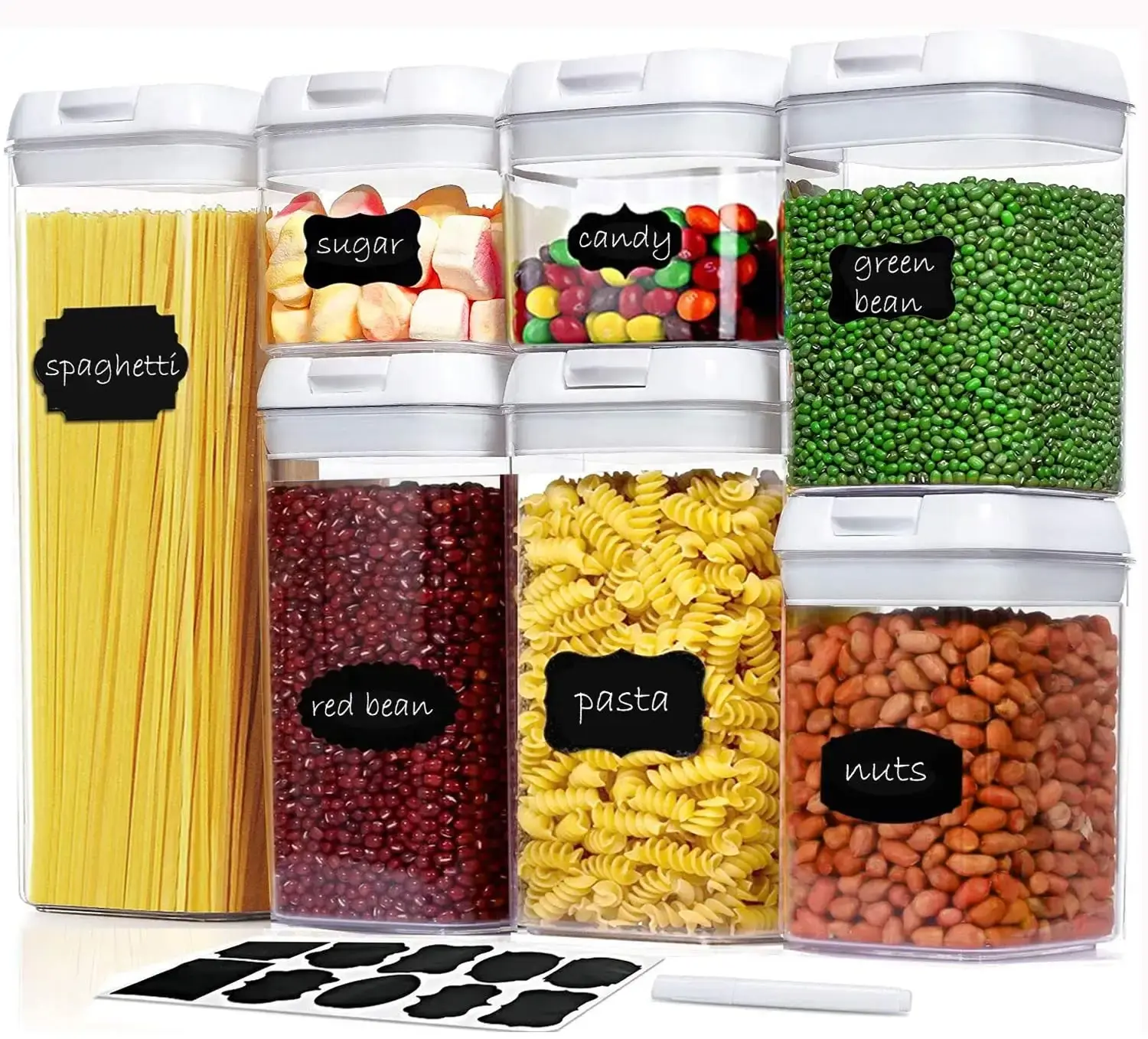 7Pcs Plastic Airtight Food Container Set, White Modern BPA-Free Leakproof Stackable Lunch Boxes for Meal Prep, Home Travel Kitchen Storage Organizer