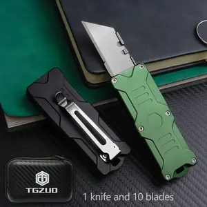 TGZUO Aluminum Alloy Utility knife Multitool Knife Edc Tool Portable Multipurpose Knives Black Handle, Quick Open DIY Paper Cutter, Outdoor Camping Gear with 10 Sharp Blades