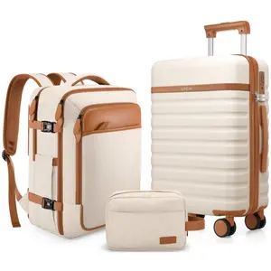 UKEIN 20" Carry On Suitcase, 3-Piece Luggage Set (24&28 inch sizes are not suitable for carry-on)& Travel Backpack, PC Hardside Spinner Luggage with TSA Lock, YKK Zipper, Lightweight Durable Suitcase for Men and Women #Summervibes, Hard Shell Luggage, Car