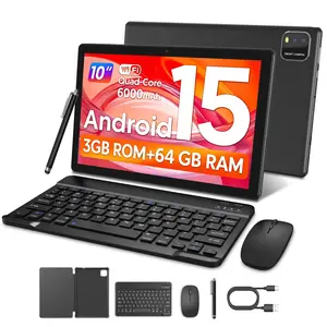 Android 15 Tablet Latest Tablets, 10 Inch Tablet 3GB RAM 64GB ROM, 2in 1 Tablet with Keyboard, Case, Stylus, Tablet PC, 5G Wifi, 2MP+8MP Dual Camera, 1280 * 800 FHD IPS Screen, Tablet, Pad