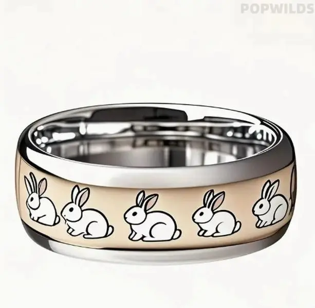 Stainless Steel Bunny Charm Ring, Spherical Design, Delicate Finish, Easy-To-Wear Fashion Accessory for Daily Outfits, Charm Rings for Personality Highlighting, Bunny Charm Rings