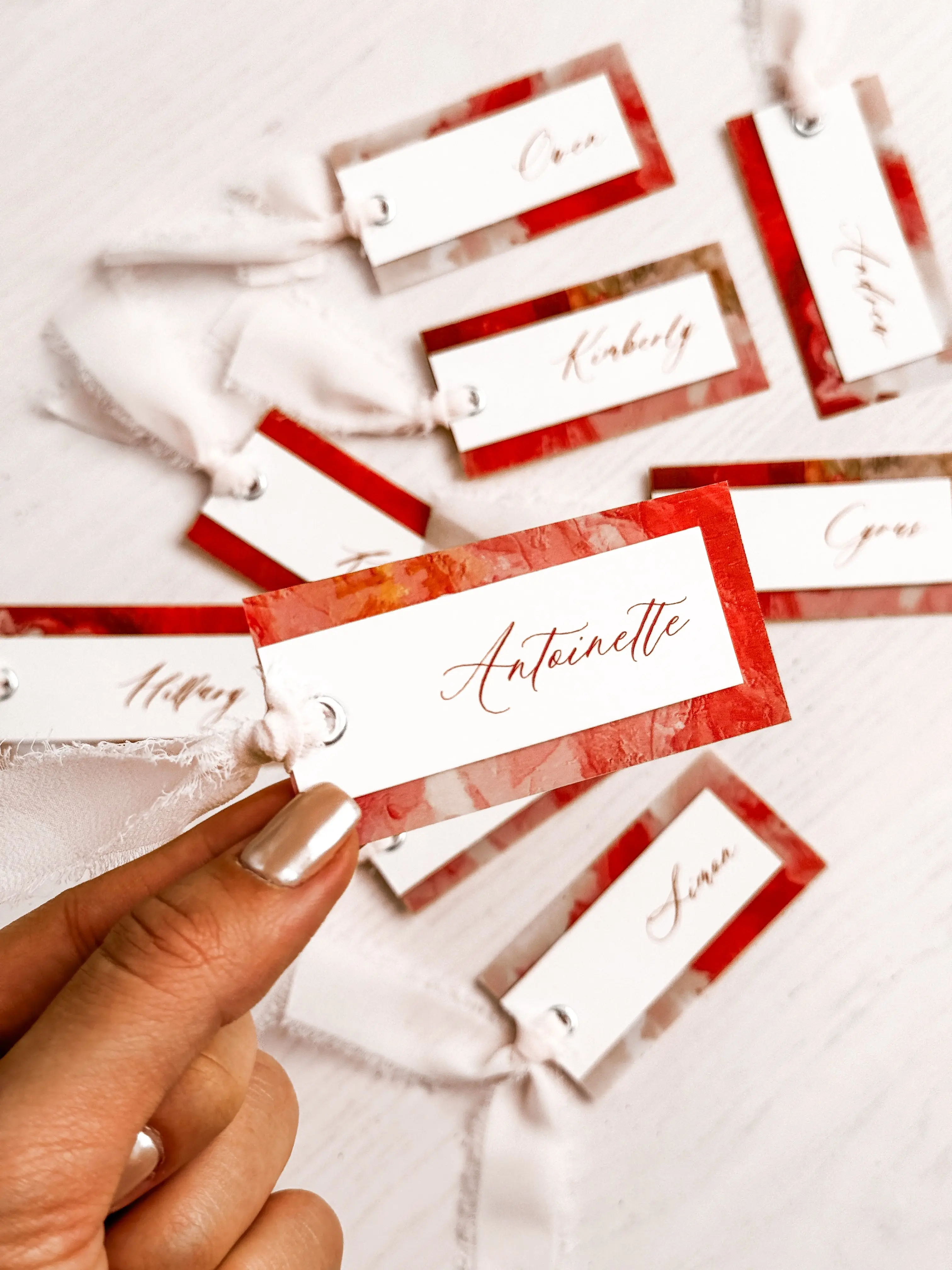 Painted Roses | Place Cards with Vellum & Ribbon