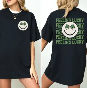 Feeling Lucky Shamrock Smiley T-Shirt, St. Patrick’s Day Irish Lucky Tee, Shamrock Smiley Shirt, Full Size, For Men And Women.