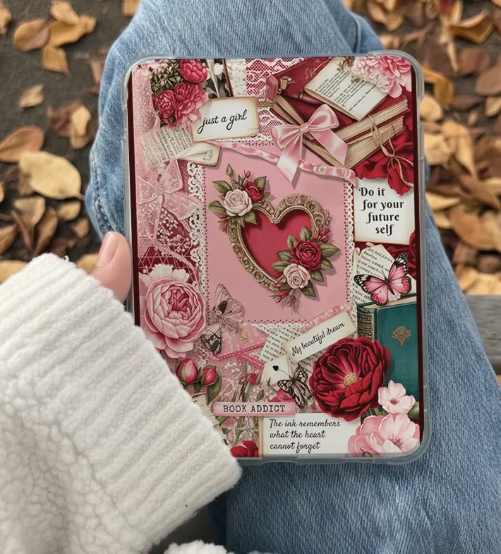Valentines Romance Kindle Insert for Clear Case – Aesthetic Book Lover Decor | Cozy Reading Accessory