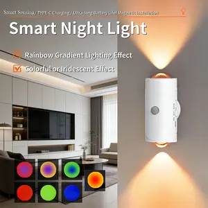 USB Rechargeable Smart LED Night Light with Motion Sensor, Dimmable Wall Lamp, RGB Gradient Ambient Lighting, Magnetic & Stick-on Design, Wall Sconce for Bedroom, Entryway, Hallway, Desk or Stairs, Convenient Room Decor Lamp with Easy Charging