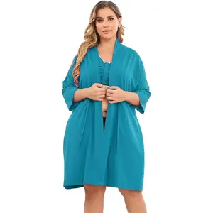 Post Surgery Mastectomy Robe Women with 4 Internal Drain Pockets 3/4 Sleeves Night Gowns Pajama Dress Shirts