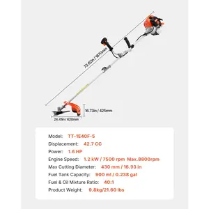 VEVOR String Trimmer, 42.7CC 2-Stroke, Gas Powered Weed Wacker, 16.9 Cordless Grass Trimmer, Multi-Functional Lawn Edger with Shoulder Strap 3T Blade, Weed Eater for Quick Grass Cleaning