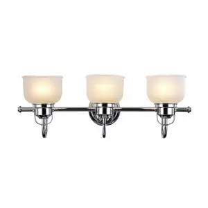 Chloe  25 in. Lighting Ironclad Industrial-Style 3 Light Chrome Bath Vanity Wall Fixture White Frosted Prismatic Glass - Chrome