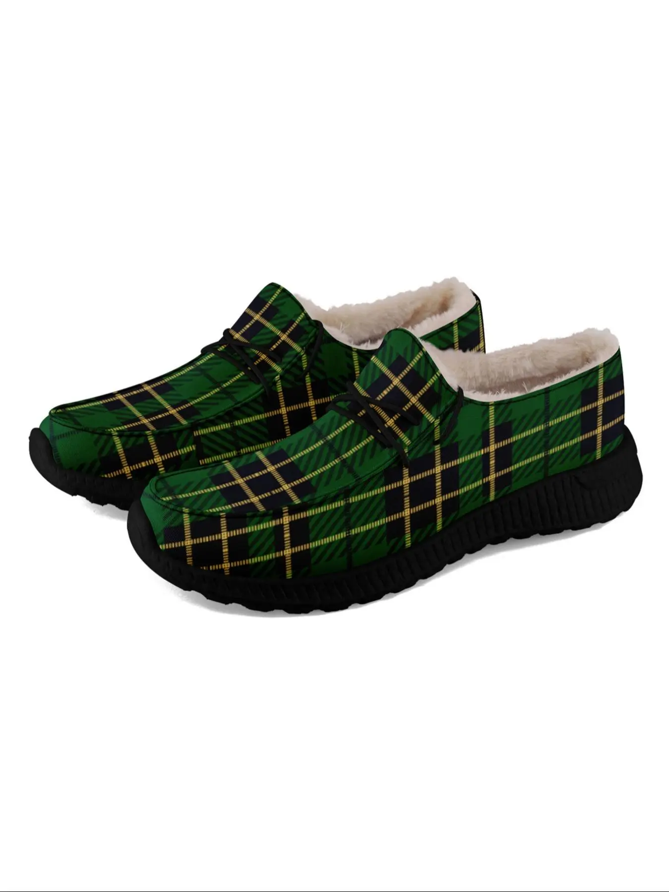 Women's Fashionable Plaid Pattern Lace Up Decor Thermal Lined Sneakers, Casual Comfortable Non-slip Shoes for Daily Wear, Female All-match Round Toe Slip on Shoes for Fall & Winter