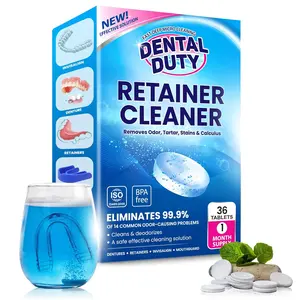 36 units Retainer Cleaner and Denture Cleaning Tablets - Mouthguard Cleaner and Denture Cleaner Tablets Remove Plaque, Odors and Stains from Aligners, Night Guard and Removable Appliances.