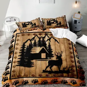 Wooden Board Forest Pattern Bedding Set, 1 Count Quilt Cover & 1/2 Counts Pillowcase without Filler, Soft Comfortable Bedding Set for Home Bedroom, Decorative Duvet Cover