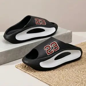 Men's EVA Slippers with No. 23 Print Soft Quick-Dry Easy On/Off Slides for Indoor & Outdoor Water-Resistant Non-Slip Summer Footwear Flipflop Black - Boy Playtime Walking Shoes Tsinelas slippers